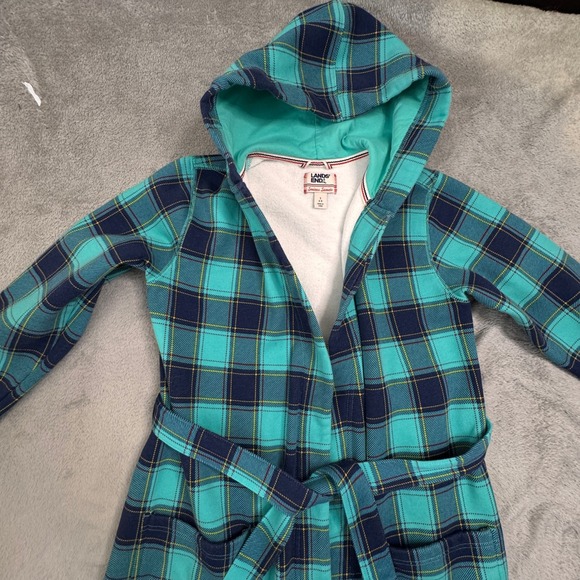 Lands End Serious Sweats Hooded Plaid Robe Belted Cozy Loungewear Size S - Picture 5 of 14